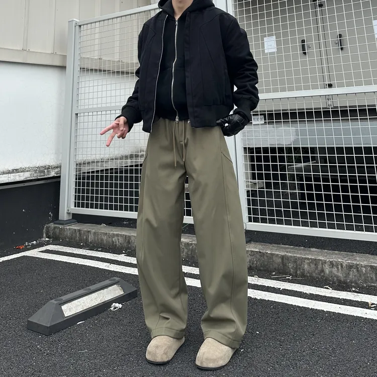 美式弯刀裤秋冬百搭卫裤男加绒加厚直筒显瘦宽松垂感男生休闲裤潮