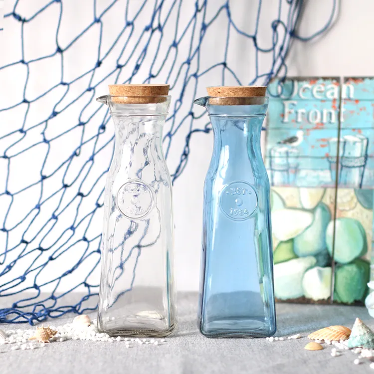 玻璃果汁水壶1升方形家用玻璃冷水壶果汁牛奶杯柠檬饮料瓶软木塞