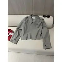 灰绿色短款毛边风衣外套56086