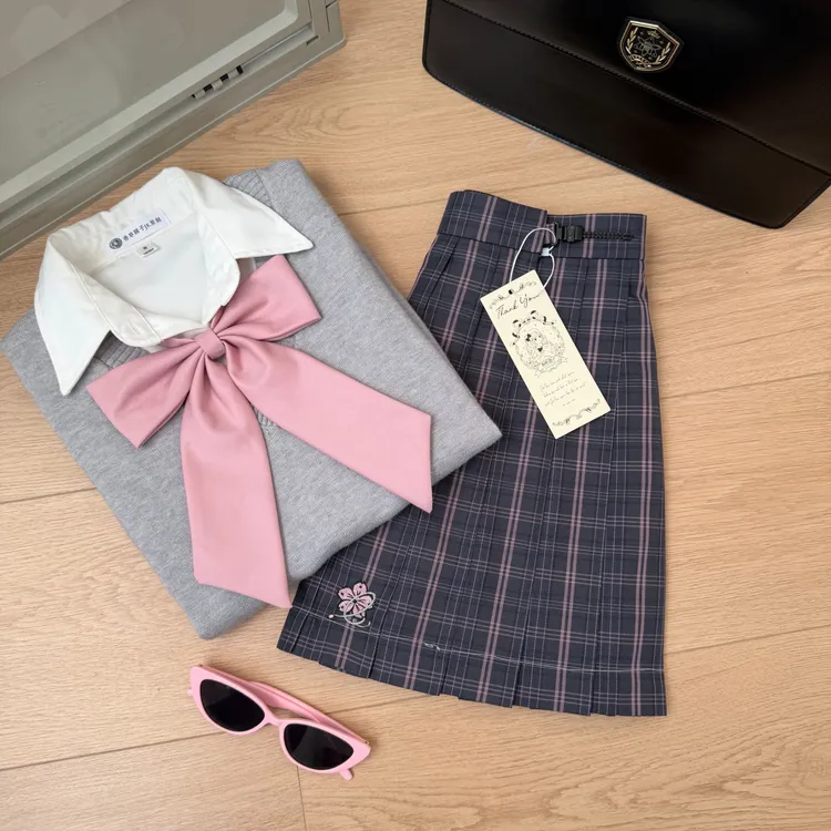 香草圆子【冬樱】原创JK制服格裙正版校供百褶裙樱花刺绣秋冬短裙女