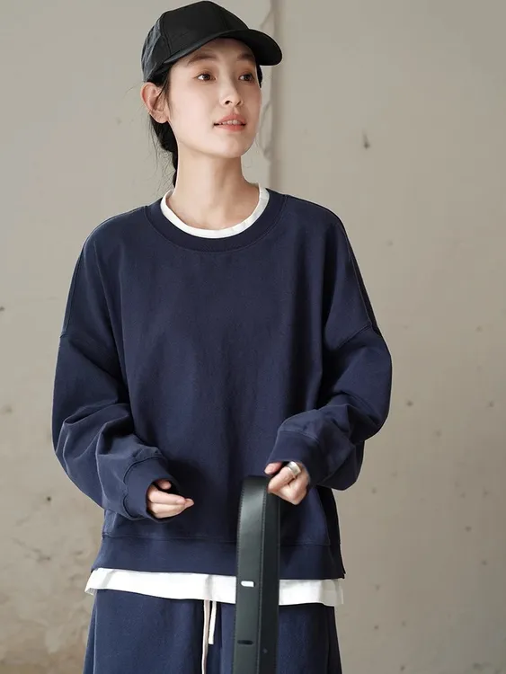 纯棉假两件卫衣+半身裙子时尚套装2025年春季新款学院风两件套女