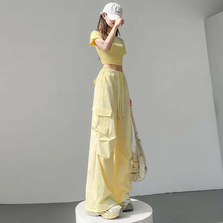 速干裤工装裤女生2025年夏季薄款高腰休闲束脚阔腿两穿哈伦运动裤