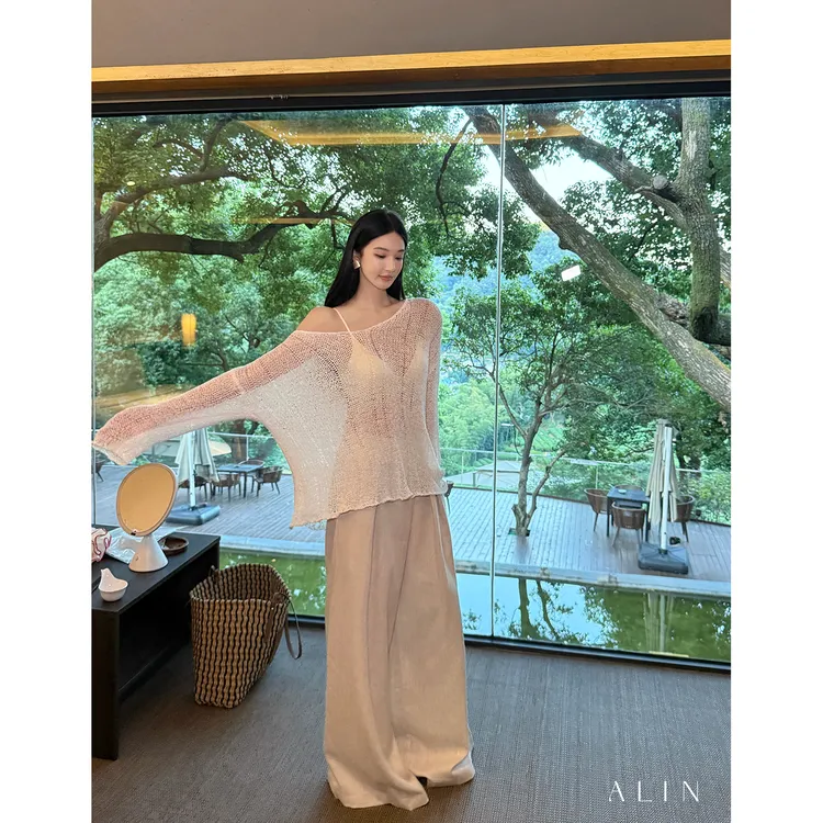 阿琳ALIN【枝麦】秋季新款莱塞尔阔腿裤女褶裥显瘦百搭长裤AL5HSK11