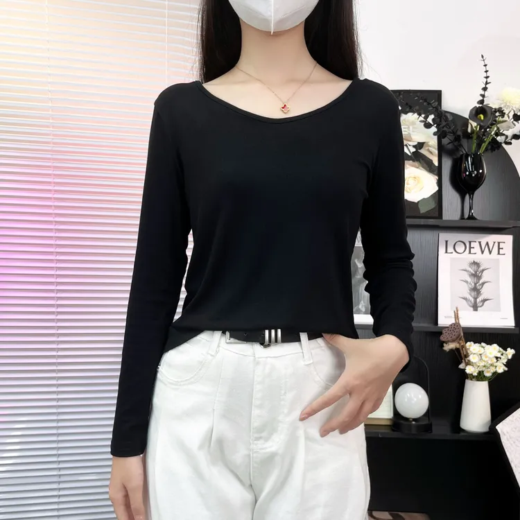 25年早秋新款百搭V领打底衫女长袖T恤时尚内搭遮肉显瘦上衣洋气商品图