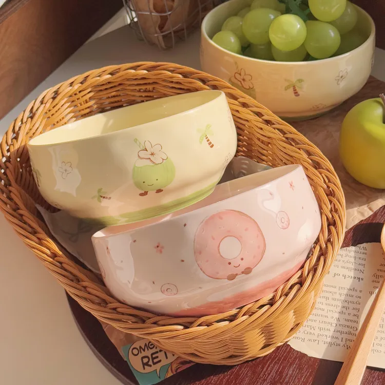 【两个装】水果可颂6英寸泡面碗陶瓷釉下彩学生宿舍大容量家用好看