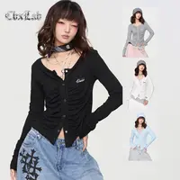 CBXLAB街舞潮牌早秋褶皱辣妹收腰显瘦长袖时尚百搭修身设计感