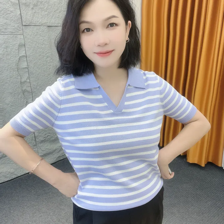 5072微胖必备薄款短袖【大米家上衣】超洋气百搭经典的条纹款