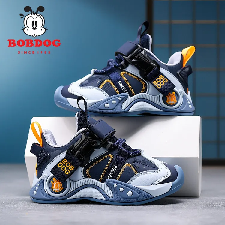 Bobdog/巴布豆2025秋季新款时尚防滑皮面磁力扣儿童运动鞋男女童