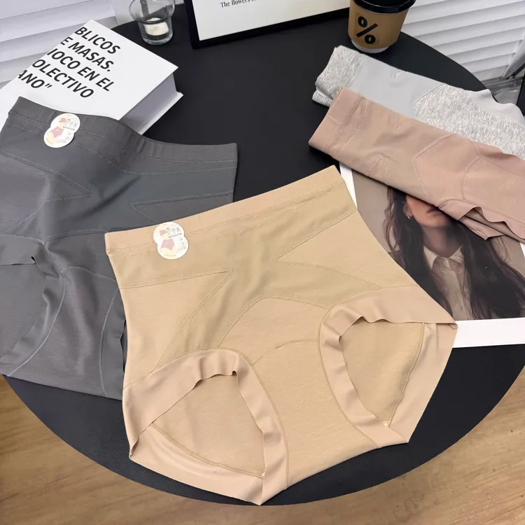 【90-160斤】3条高腰秋冬纯棉交叉定点收腹塑身无痕内裤女