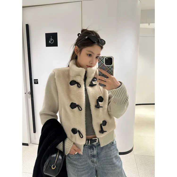 DYANGJUN【软软初冬】冬季新款小立领毛绒拼接短外套