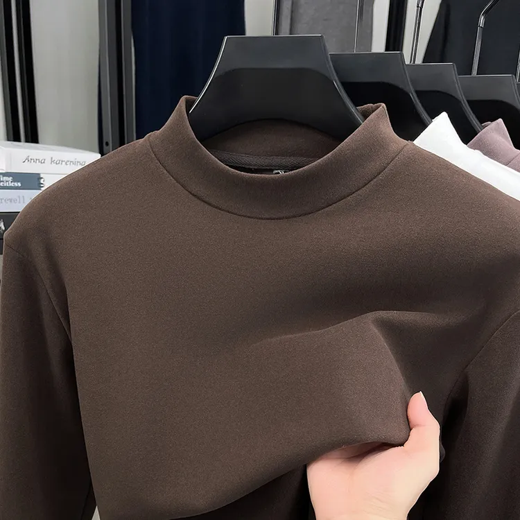 秋冬款男士德绒卫衣打底衫半高领双面绒纯色加厚男士长袖T恤男装