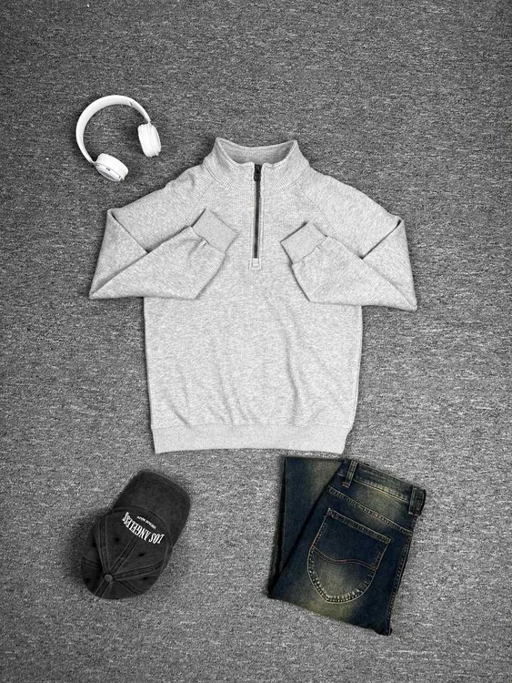 肌理感加绒加厚半拉链立领卫衣男2025春秋冬加绒美式复古宽松上衣