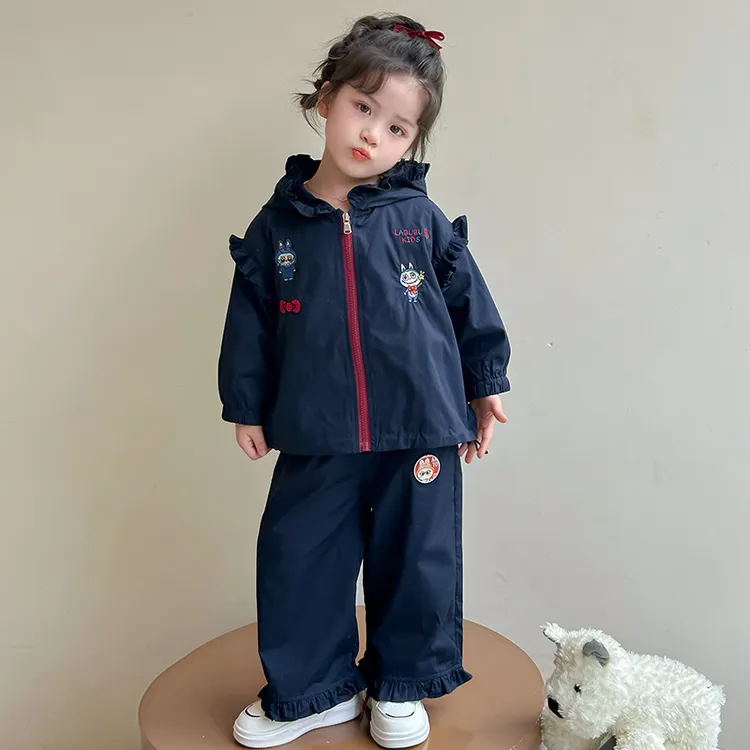 拉布布女童套装秋季连帽衫花边外套2025新款儿童小女孩春秋labubu
