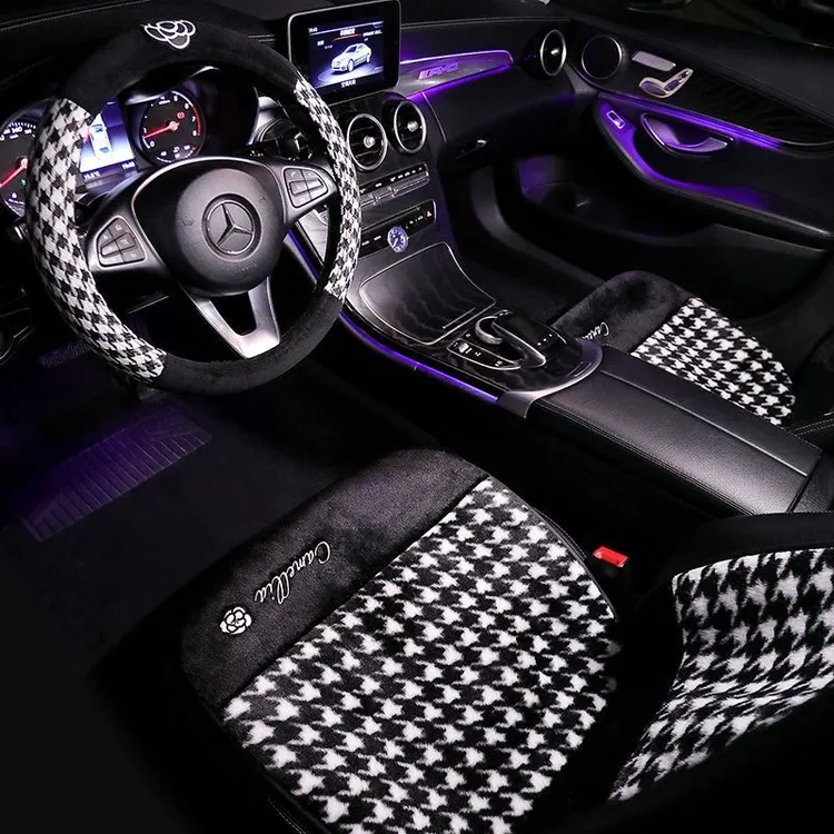 冬季毛绒汽车坐垫山茶花女神加热保暖网红可爱通用车载座椅套女生