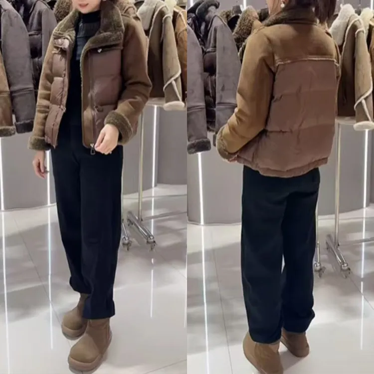 复古高级感立领长袖拼接设计保暖外套女2025秋冬新款短款外套外搭