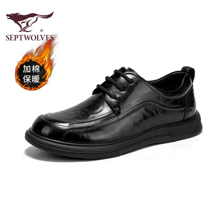 七匹狼头层牛皮商务英伦秋冬新款全黑通勤鞋子软面休闲男皮鞋0604商品图