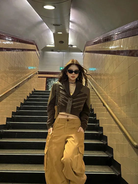 【中古私服】网红同款重工复古宽松夹克外套+内搭上衣配宽松工装裤