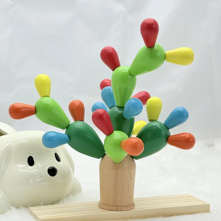 幼儿童木制仙人掌仙人球木质拼插大颗粒积木蒙特梭利早教益智玩具