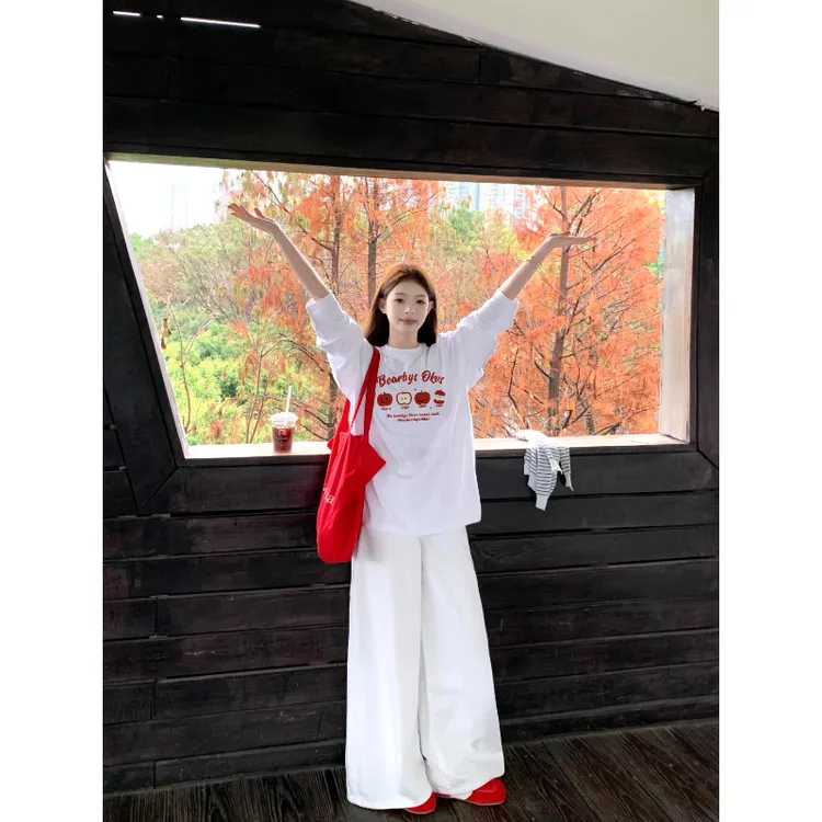 100%纯棉重磅长袖t恤女新款春秋美式薄款宽松显瘦内搭打底衫上衣 