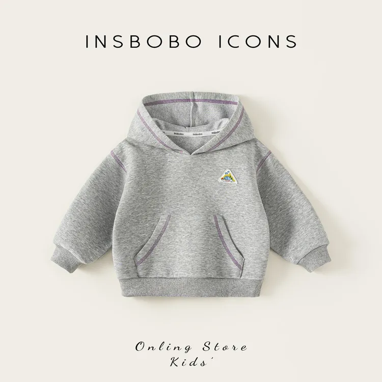 INSbobo儿童简约连帽卫衣秋季洋气连帽装饰标撞色走线卫衣QY85077