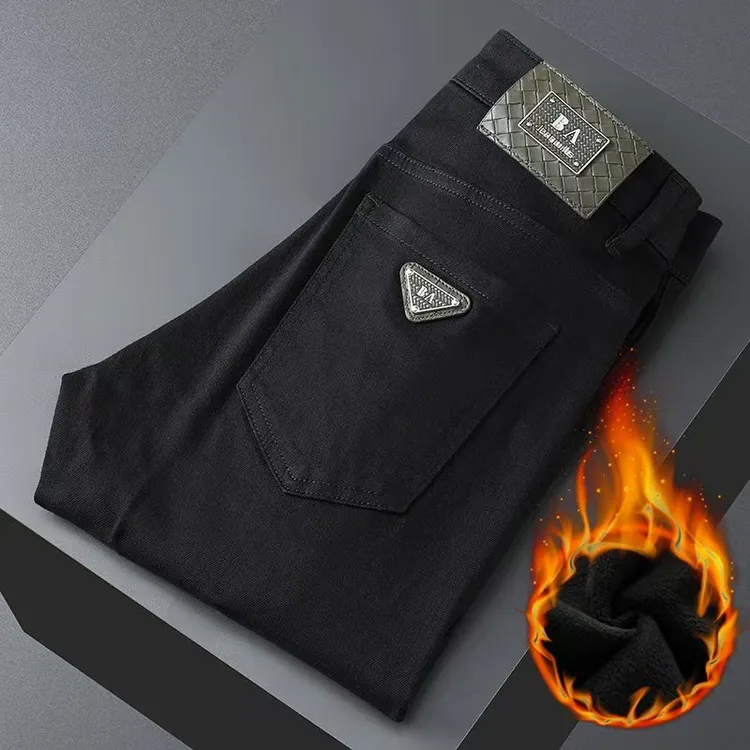 加绒加厚防褪色休闲男款弹力小直筒牛仔裤