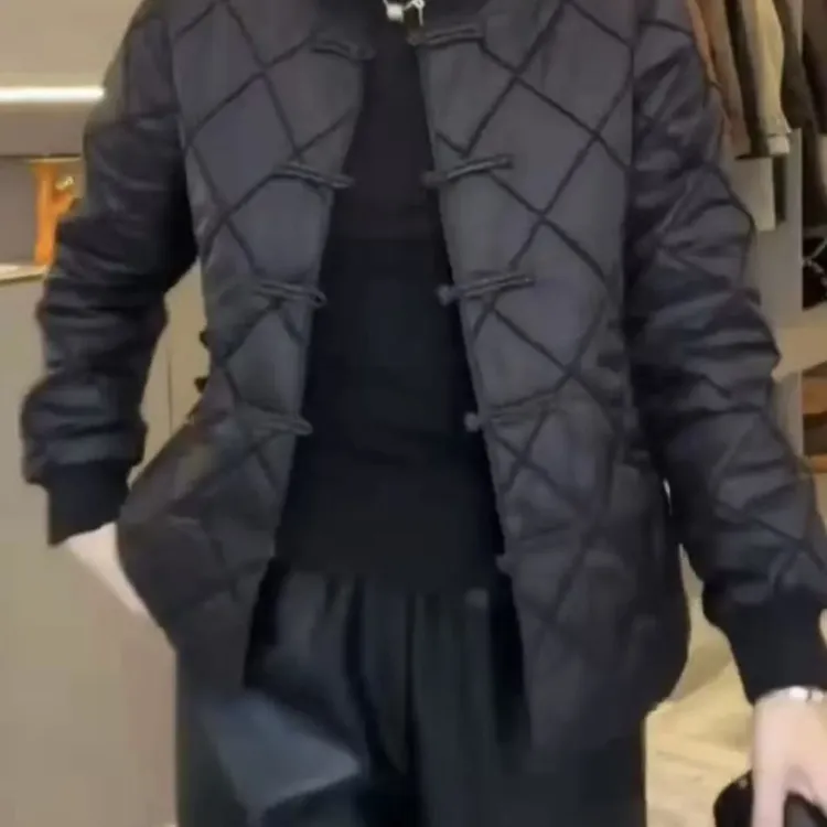 8889欧潮明娟欧货时尚新款中式盘扣设计气质显瘦棉服外套