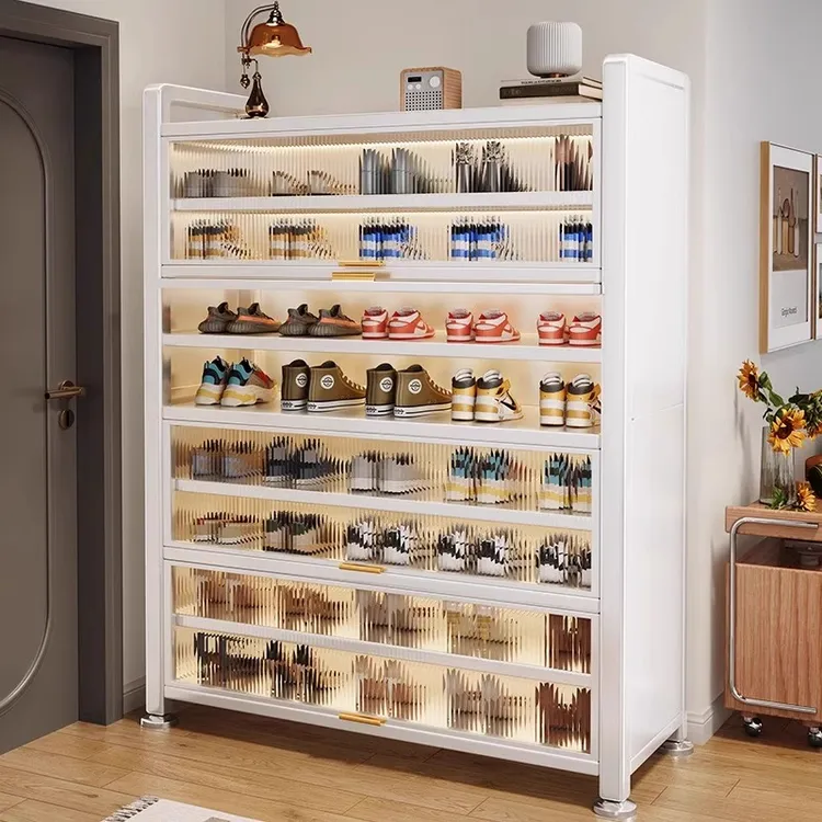 钢制鞋柜防尘入户家用门口玄关柜新爆款大容量铁艺上翻门多层鞋架