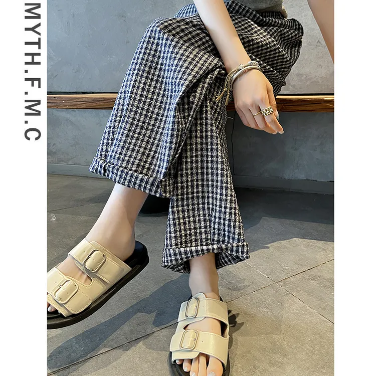 黑白格子九分哈伦裤子女夏季薄款2025新款小个子凉凉气球萝卜裤