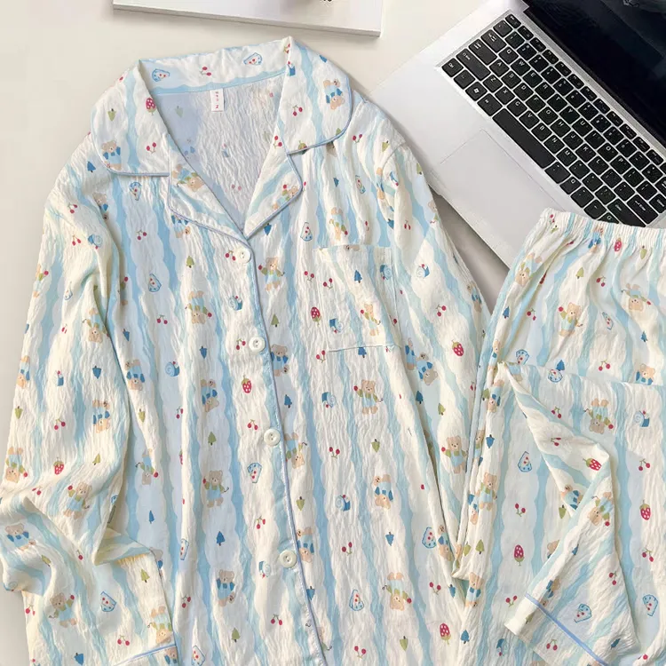 云朵棉两件套日系睡衣女春秋季ins风长袖学生卡通可爱甜美家居服