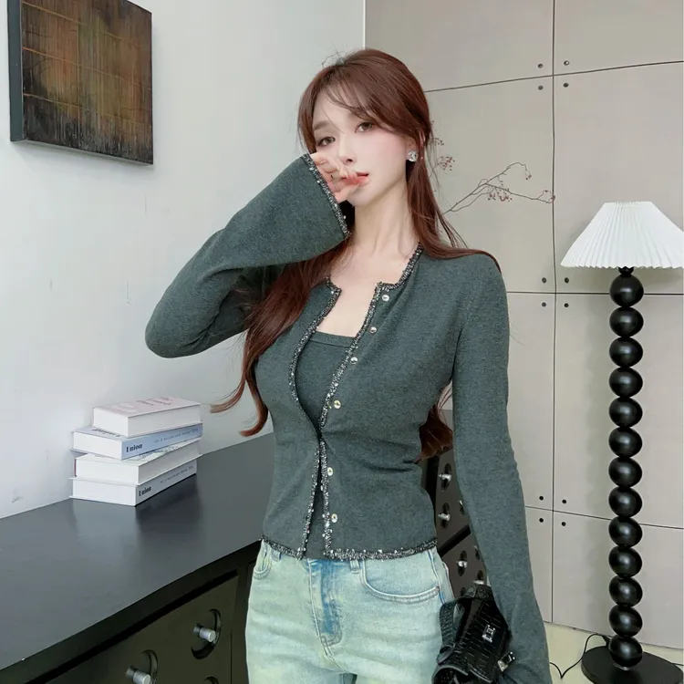 《银光遐想》 小香风亮片开衫➕韩系显瘦小香风吊带两件套8538