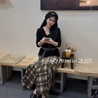 【维尼半裙】休闲百搭格子格纹显瘦秋冬咖色半身裙--A1063卡码拍小