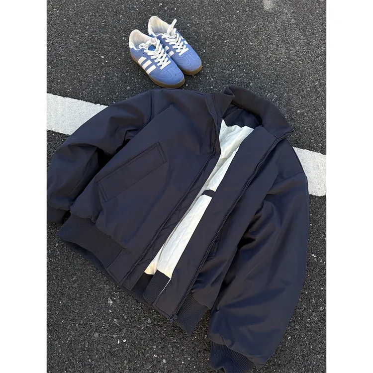 cleanfit藏青色飞行夹克棉服男款冬季美式bomber短款立领棉衣外套