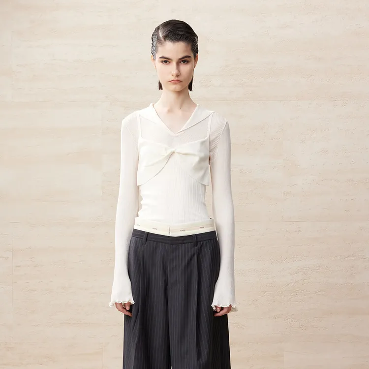 UOOYAA/乌丫两件式蝴蝶结针织衫UY24132M309201