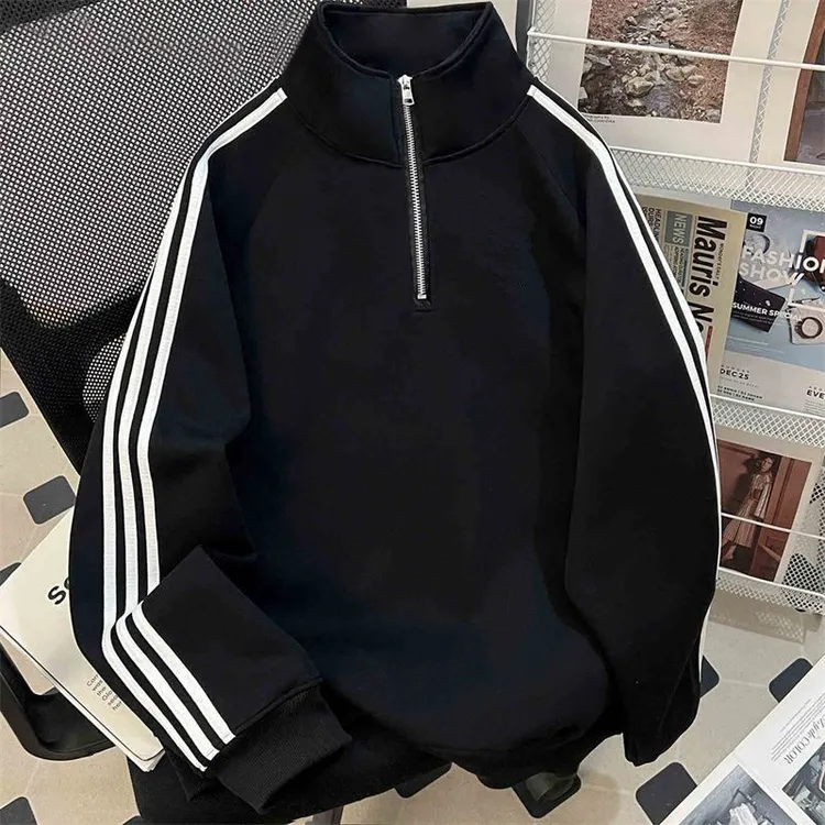 秋季春秋韩版秋款三条杠半开拉链百搭男潮牌青少立领学生潮商务