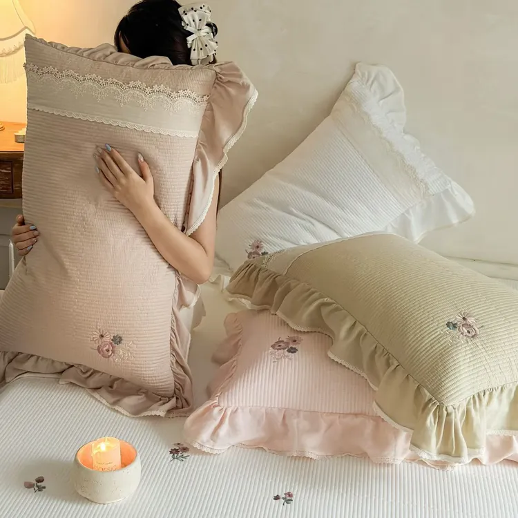 法式蕾丝花边双层纱四件套床上用品加厚保暖公主风被套柔软亲肤