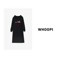 【Whoopi】【腊肠狗卫衣裙】设计感刺绣腊肠狗连帽卫衣裙