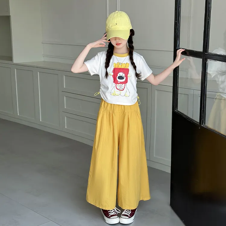 童装女童夏季休闲套装2025新款洋气薄款女孩夏装短袖阔腿裤两件套