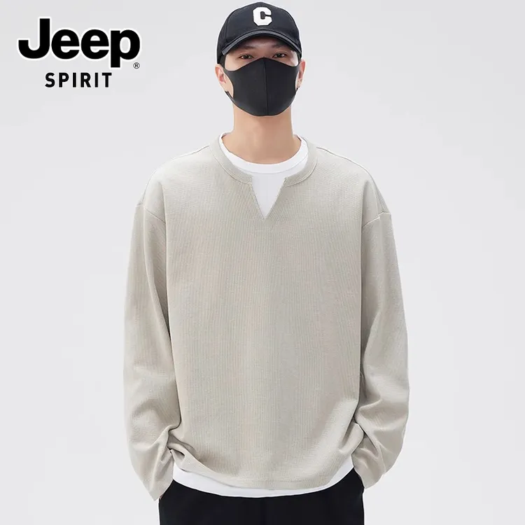 JEEPSPIRIT吉普假两件卫衣男士春秋款潮牌休闲宽松长袖T恤打底衫