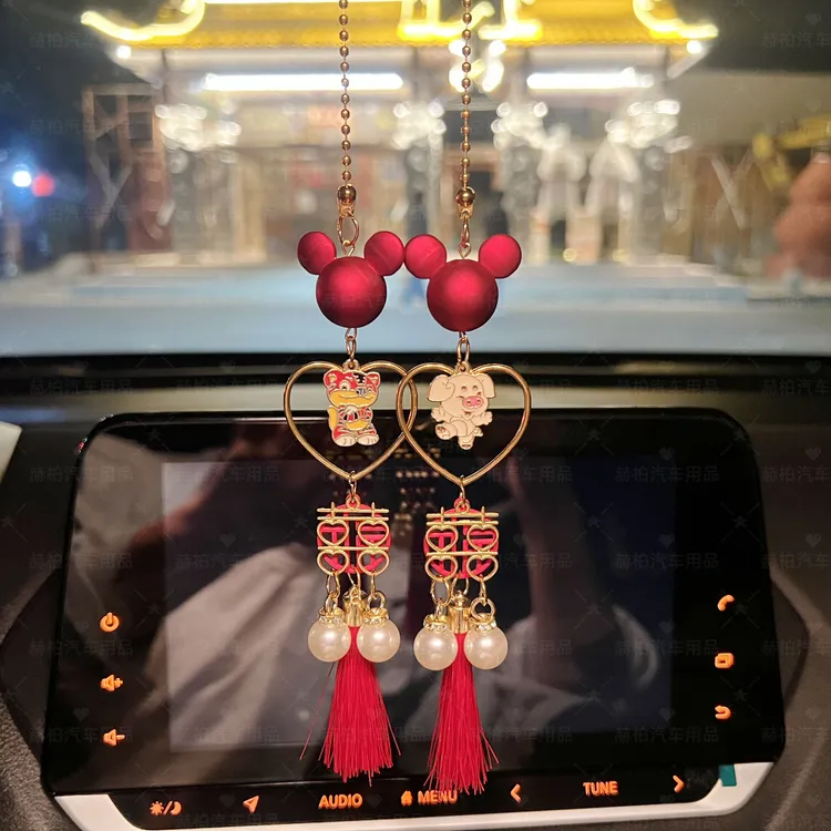 赫柏新款情侣生肖挂件车内后视镜祝福挂饰创意十二生肖吊坠车饰品