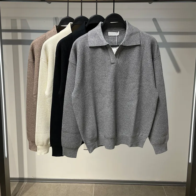 春秋季POLO衫海鸥V领卫衣毛衣翻领意式套头休闲针织毛线衫外套男