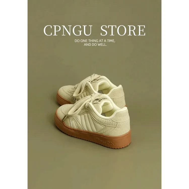 CPNGU 美式复古厚底板鞋女芥末黄百搭小众运动休闲板鞋2025新款in