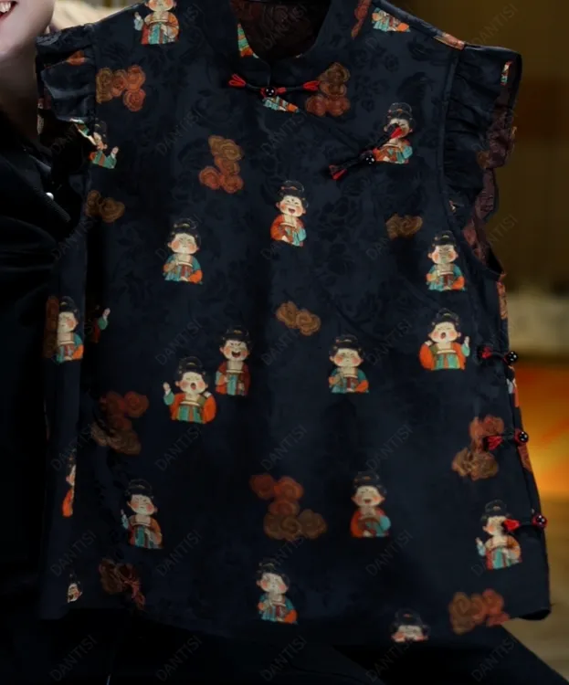 秋棠<<非遗美学>>1957夏季气质蝴蝶立领花边无袖上衣