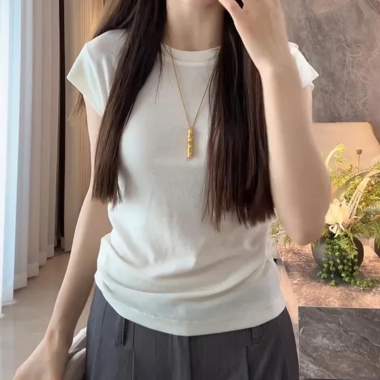 2025新款夏款老钱风显瘦小飞袖时尚T恤LK2504002