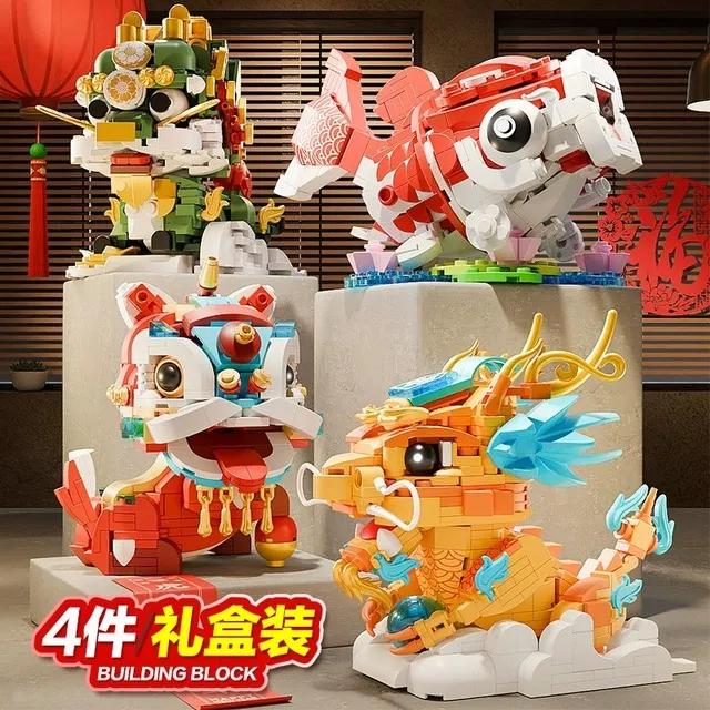 JAKI佳奇积木山海经神兽礼盒男女孩益智拼装玩具新年礼物国潮摆件