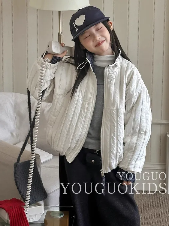 厚款轻薄格子立领棉袄棉服欧美风童装洋气高领加厚小香风女童冬季