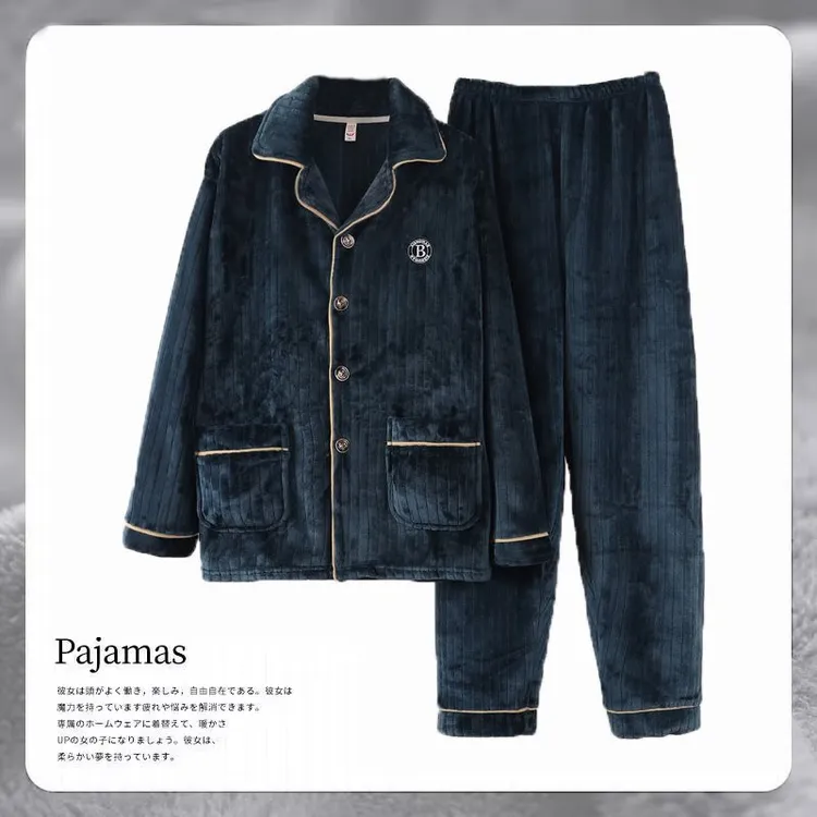 2025新款珊瑚绒睡衣男冬季加绒加厚法兰绒外穿家居服套装