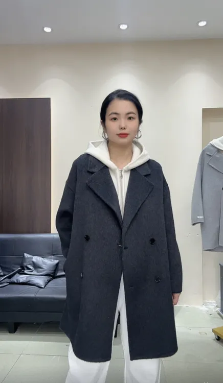 秋冬新款双面呢时尚气质马甲黑色中长款毛呢外套呢大衣女款宽松