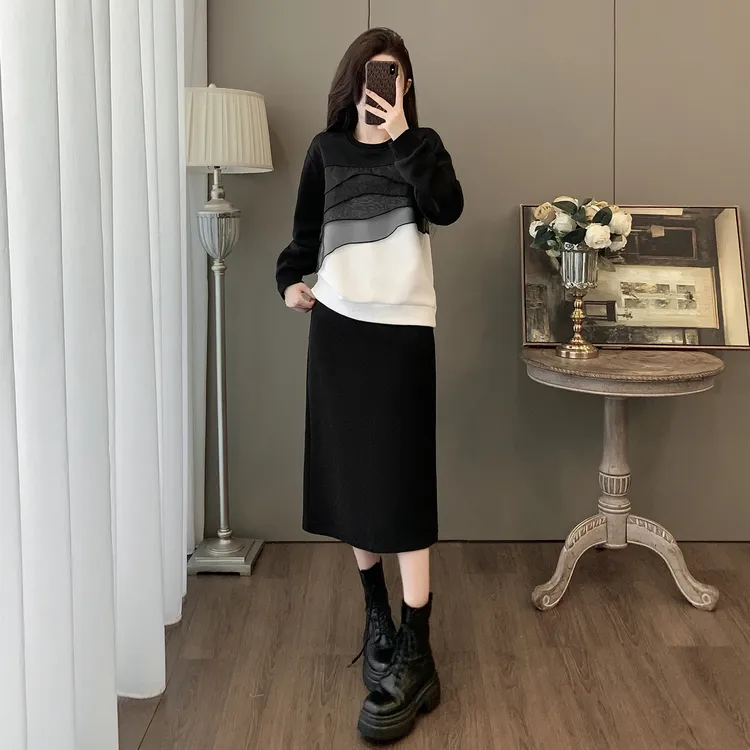 入秋穿搭一整套女装宽松显瘦减龄洋气休闲时尚卫衣半身裙子两件套