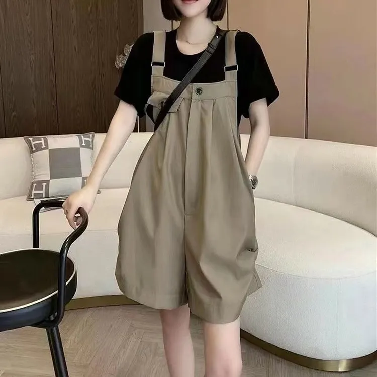 春秋韩版背带连衣裙女阔腿新款宽松高腰复古连体裤减龄百搭设计款