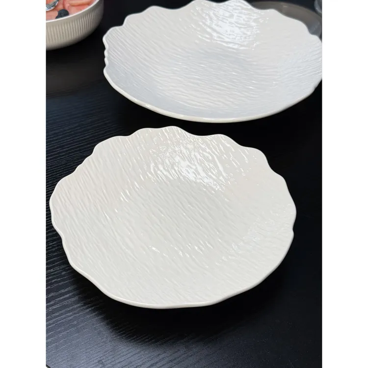 异形陶瓷盘子家用不规则餐盘高级感水果盘沙拉盘岩石纹汤盘